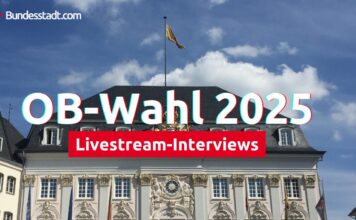 Foto des Alten Rathauses mit der Aufschrift "OB-Wahl 2025 - Livestream-Interviews"