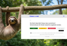 Fotorealistisches KI-Bild eines Faultiers an einem Ast hängend. Daneben ein Screenshot des Bonn-o-mat mit einer Frage und den vier Buttons zur Abstimmung.
